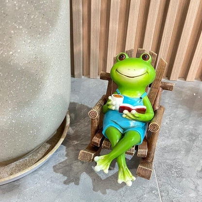 Reading Frog on Rocking Chair Fun Resin Office Desktop Decoration & Unique Birthday Gift | RDW142