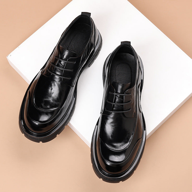 Men's Premium Full-Grain Leather Business Shoes | Thick Sole Oxfords with Breathable Pigskin Lining | Light Luxury Formal Footwear | 77027