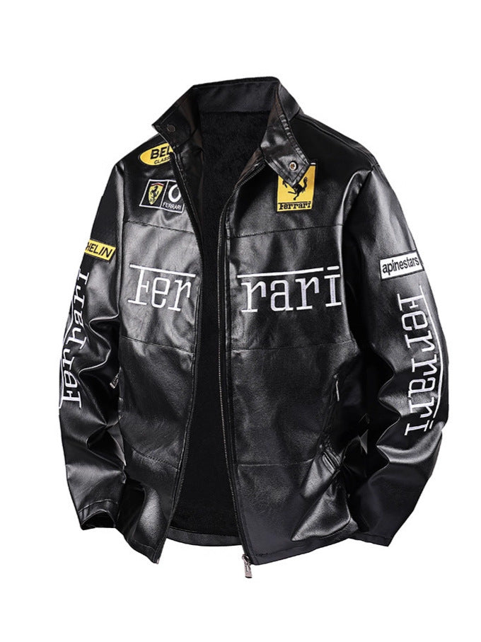 PU Leather Moto Jacket | F1 Racing Style Padded Biker Coat Waterproof Windproof Streetwear