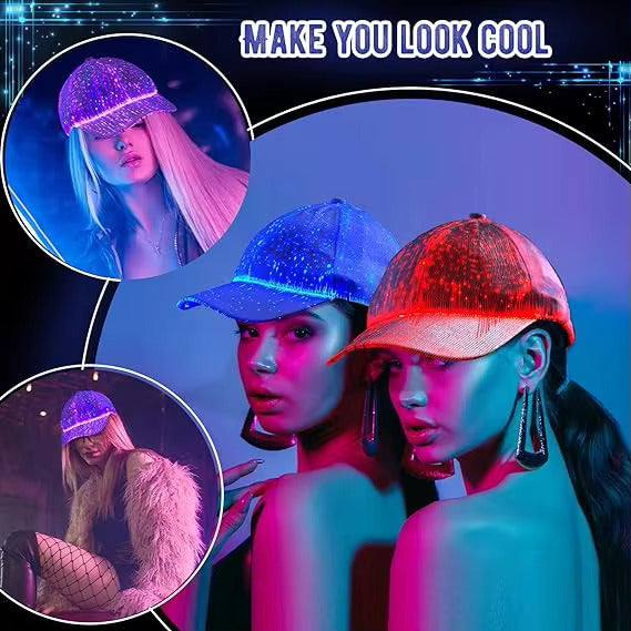 LED Fiber Optic Light-Up Hat 7 Color Glowing Hip Hop Baseball Cap with USB Charging for Events |