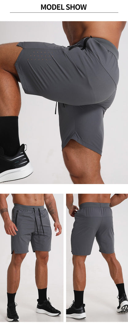 Short de course pour homme avec poches zippées et fentes latérales, short de sport respirant | K04 