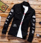 Men's Denim Jacket Jeans Pants Letters Printing Trousers 3 Pcs Set Casual Single Breasted