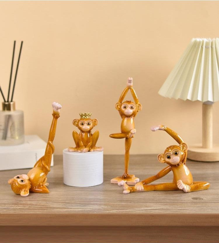 Yoga Monkey Resin Ornaments Pastoral Animal Decorations for TV Cabinet Hall or Wine Cabinet | QW60