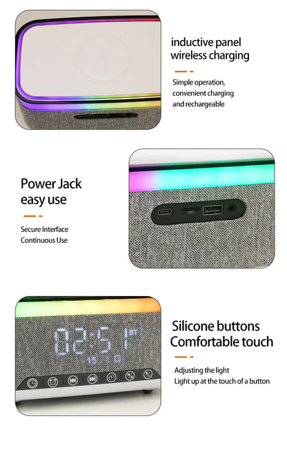 6 in 1 Alarm Clock Radio Wireless Charging Station with Bluetooth Audio & More | S01