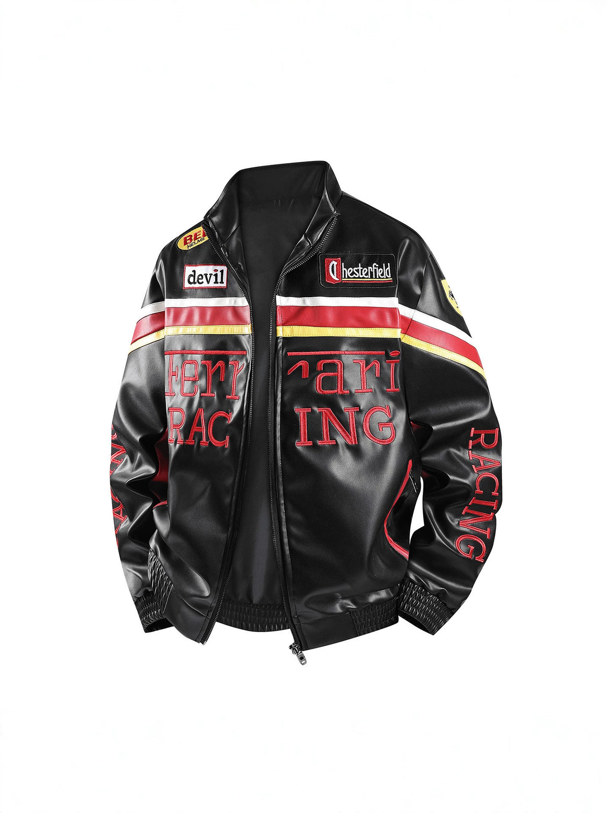 F1 Heavy Embroidery PU Leather Jacket | Unisex Fleece-Lined Racing Coat | Waterproof Windproof Streetwear | 9898