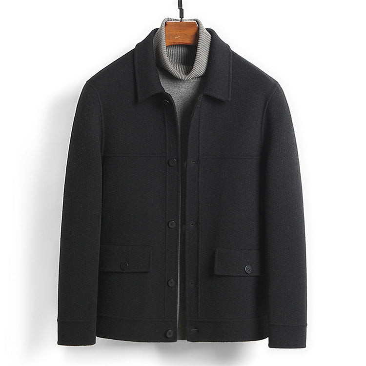 100% Wool Double-Faced Short Coat | Men’s Premium Tailored Overcoat | Warm Business Casual Outerwear | 86703