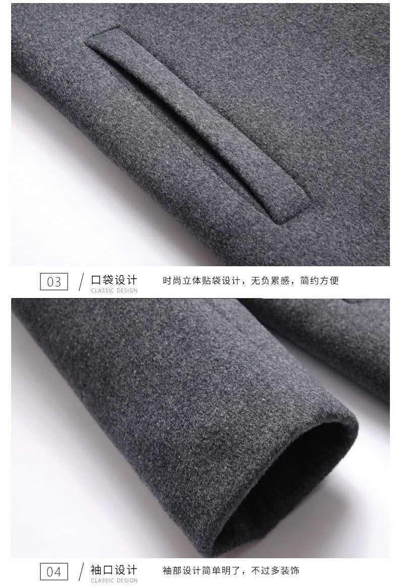 Men's Detachable Hooded Wool Jacket Windproof Mid-Length Coat Casual Thick Trench Coat | 1909-3