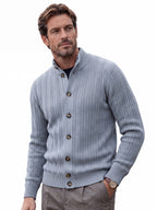 Men's Cotton Knit Cardigan | 2026 Winter Business Casual Button-Up Sweater | Stand Collar Warm Outerwear | SW255