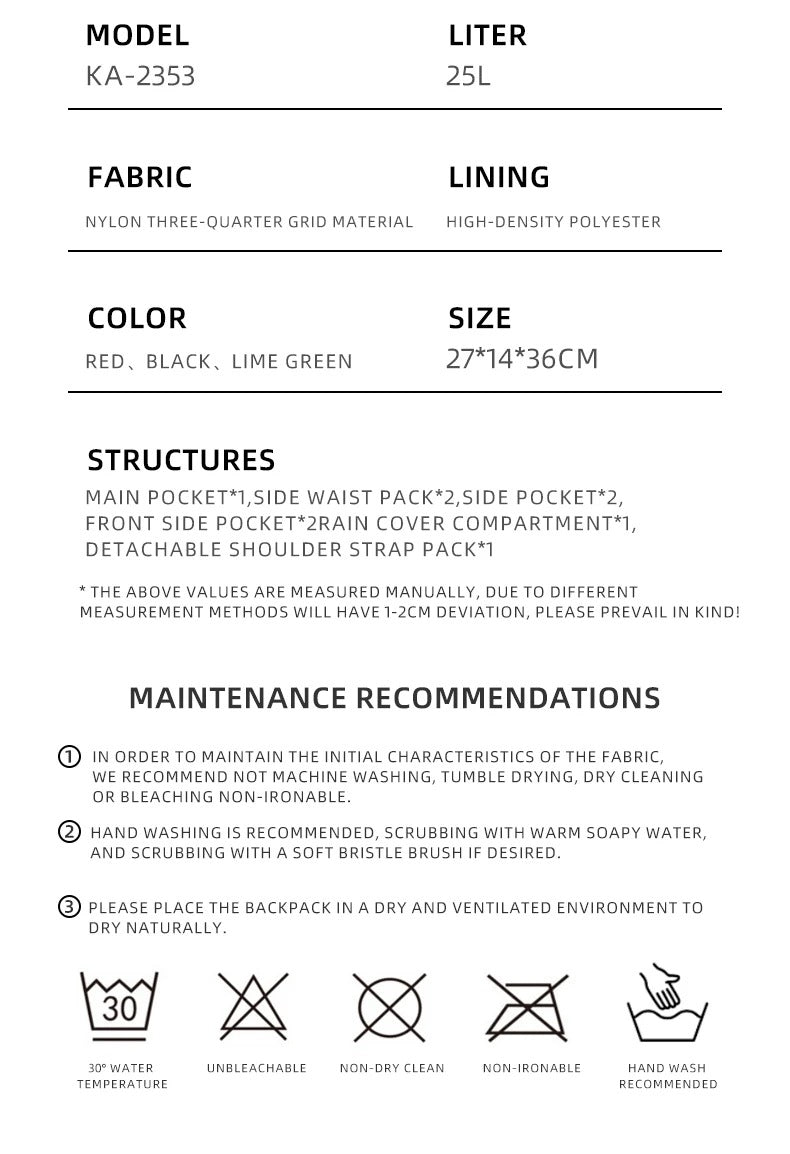 Unisex Small All-in-One Versatile Bag pack For Men & Women Hiking 25L | KA-2353