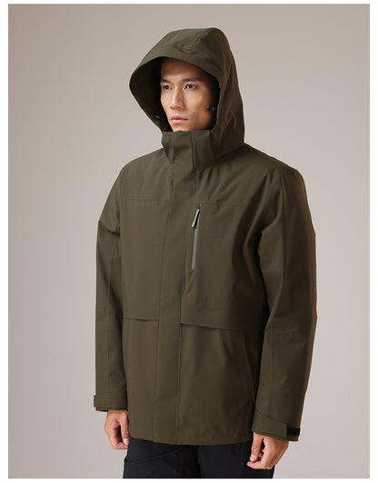 Dixiang Men's 3-in-1 Waterproof Hiking Jacket | 8000mm Seam-Taped Shell with White Goose Down Inner Layer | All-Season Outdoor Coat | J24688