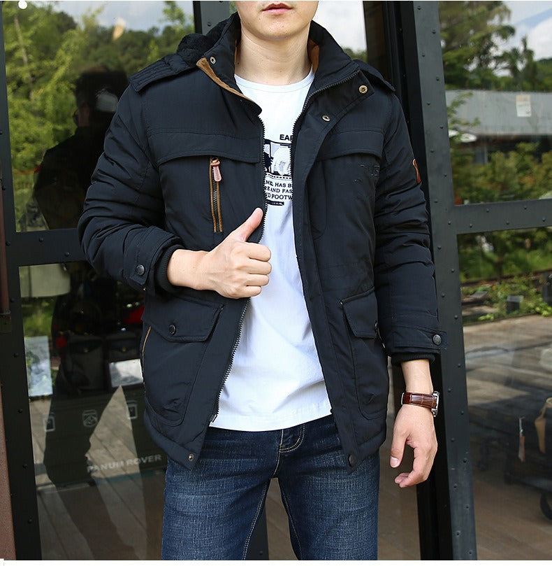 Men's Outdoor Padded Parka Jacket Thick Winter Warm Wool Liner Jackets Outwear Snow Windbreaker Parka Overcoats | 1133