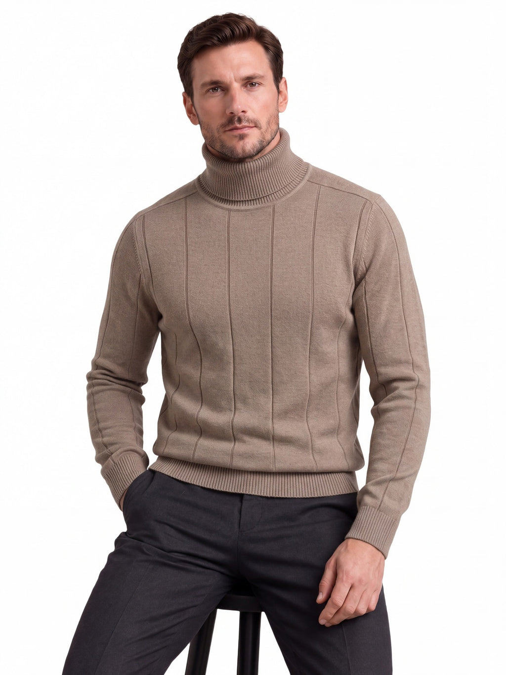 Men's High Turtleneck Knit Sweater | 2026 Winter Thick Warm Slim Fit Pullover | Soft Viscose Blend Jumper | HIGH005