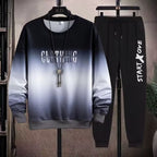 Men's 2 Piece Sweat Set Trousers Casual Pullover T-shirt Outer Wear Loose All-Match Gradient Color Long Sleeve Student Tops