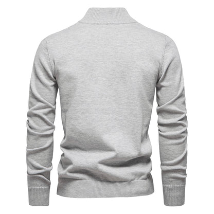 Men's Quarter-Zip Cotton Pullover Sweater – Solid Knit Mock Neck Polo | ZSW-03