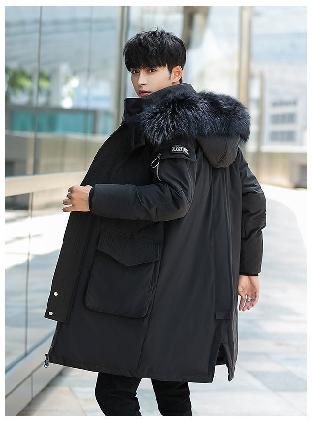 Black winter coat with fur collar best sale