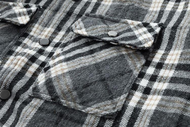 Winter Men's Jacket Plaid Wool Heavy Plus Size Shirt Checkered Hooded Coat Oversize Top
