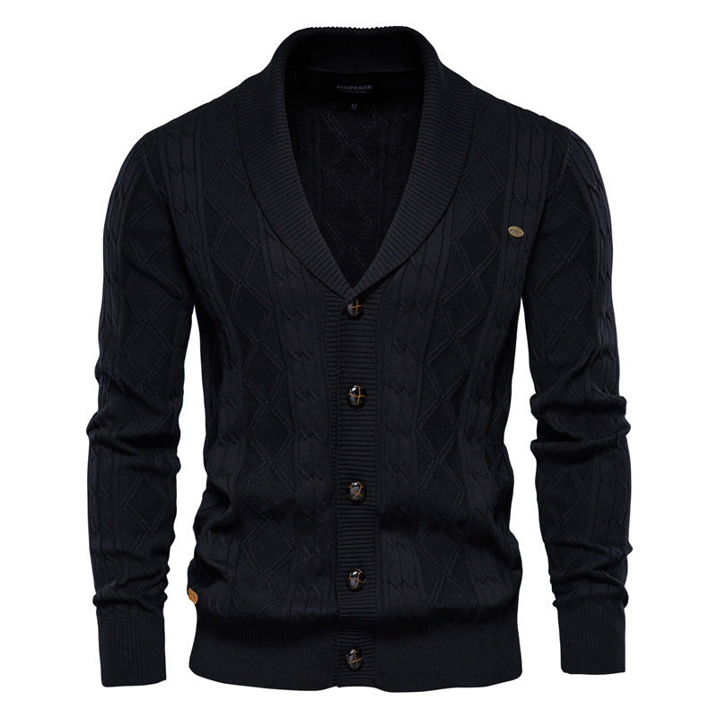 Men’s V-Neck Color-Trim Knit Cardigan – Casual Loose-Fit Buttoned Sweater for Autumn | SW199