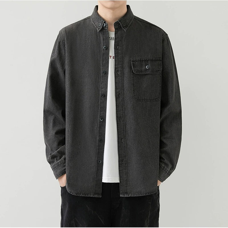 Men's Slim Fit Denim Long Sleeve Shirt Trendy Style Casual Work Jacket Shirt | MT8003