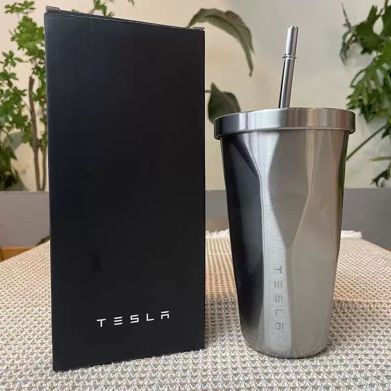 Tesla Double Wall Stainless Steel Straw Tumbler | 304 Inner Vacuum Insulated Coffee Cup with Lid | Customizable Gift & Promo Mug | 206