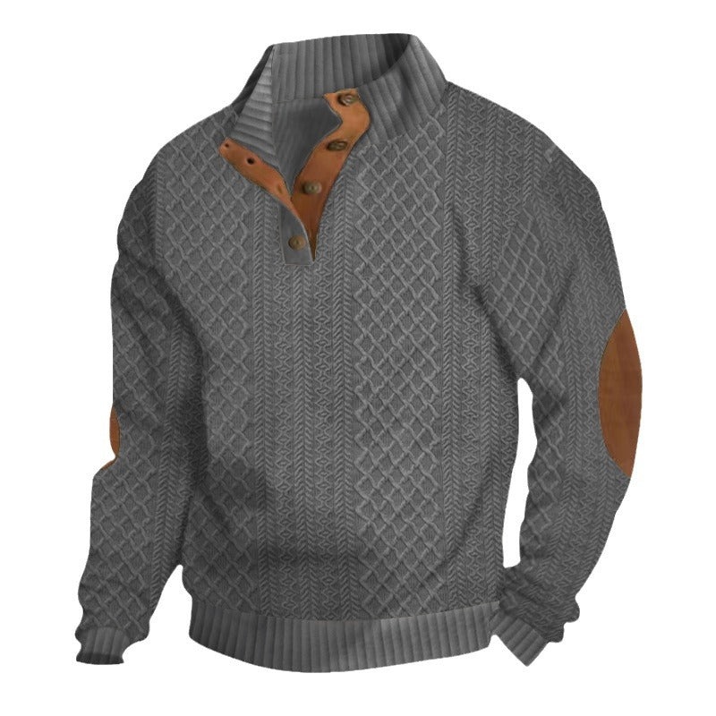 Men's Stand Collar Jacquard Knit Sweater Lightweight Long Sleeve Casual Pullover for Spring & Autumn | DF-4
