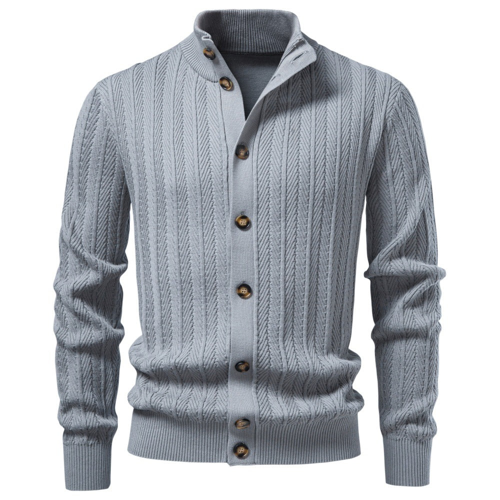 Men's Cotton Knit Cardigan | 2026 Winter Business Casual Button-Up Sweater | Stand Collar Warm Outerwear | SW255