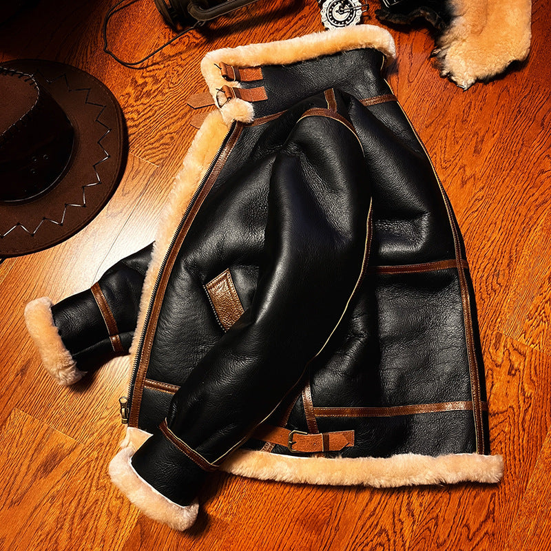 B3 Original Shearling Aviator Jacket | Men's Genuine Sheepskin Leather Bomber | Warm Fur-Lined Motorcycle Coat