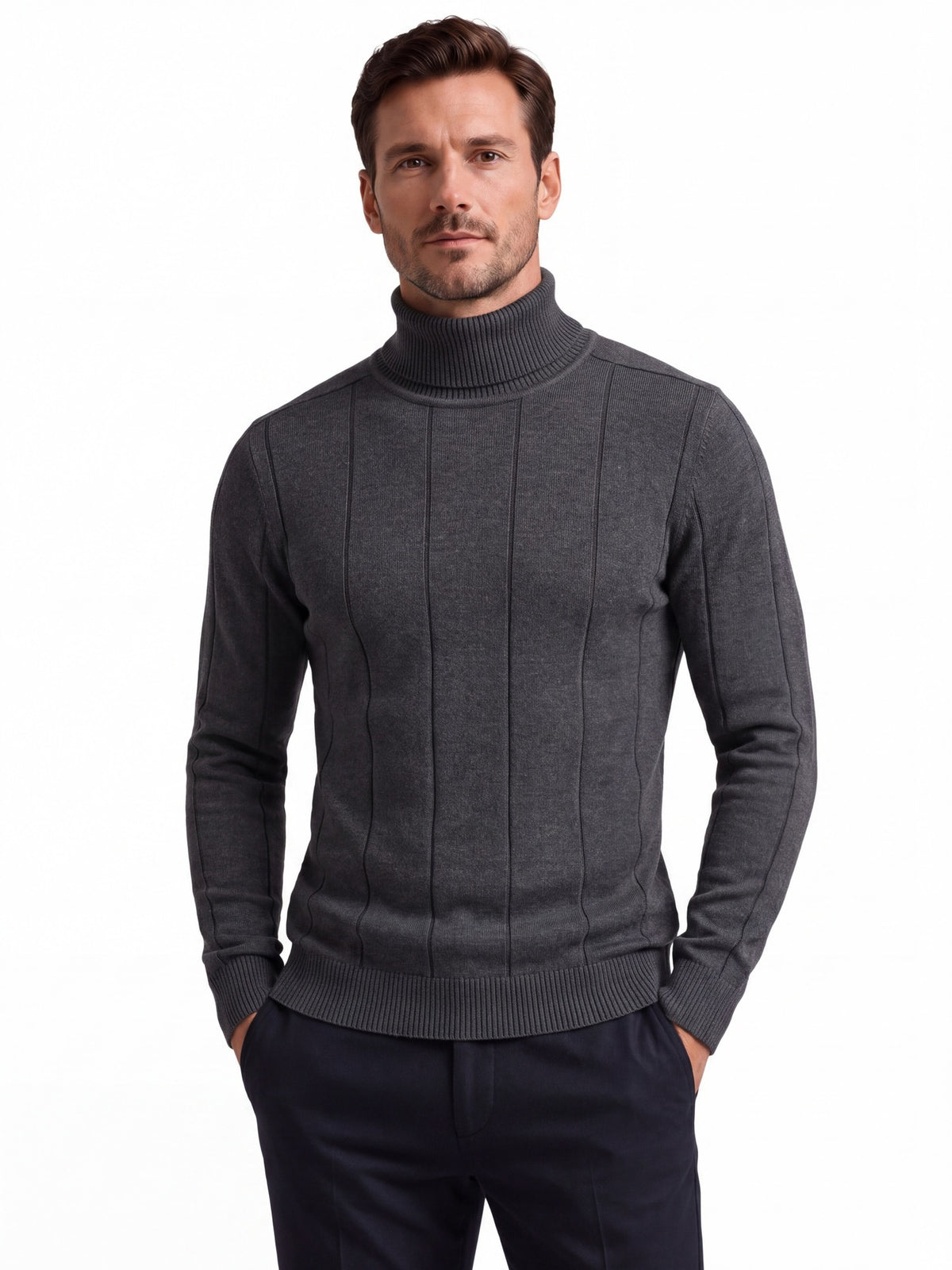 Men's High Turtleneck Knit Sweater | 2026 Winter Thick Warm Slim Fit Pullover | Soft Viscose Blend Jumper | HIGH005