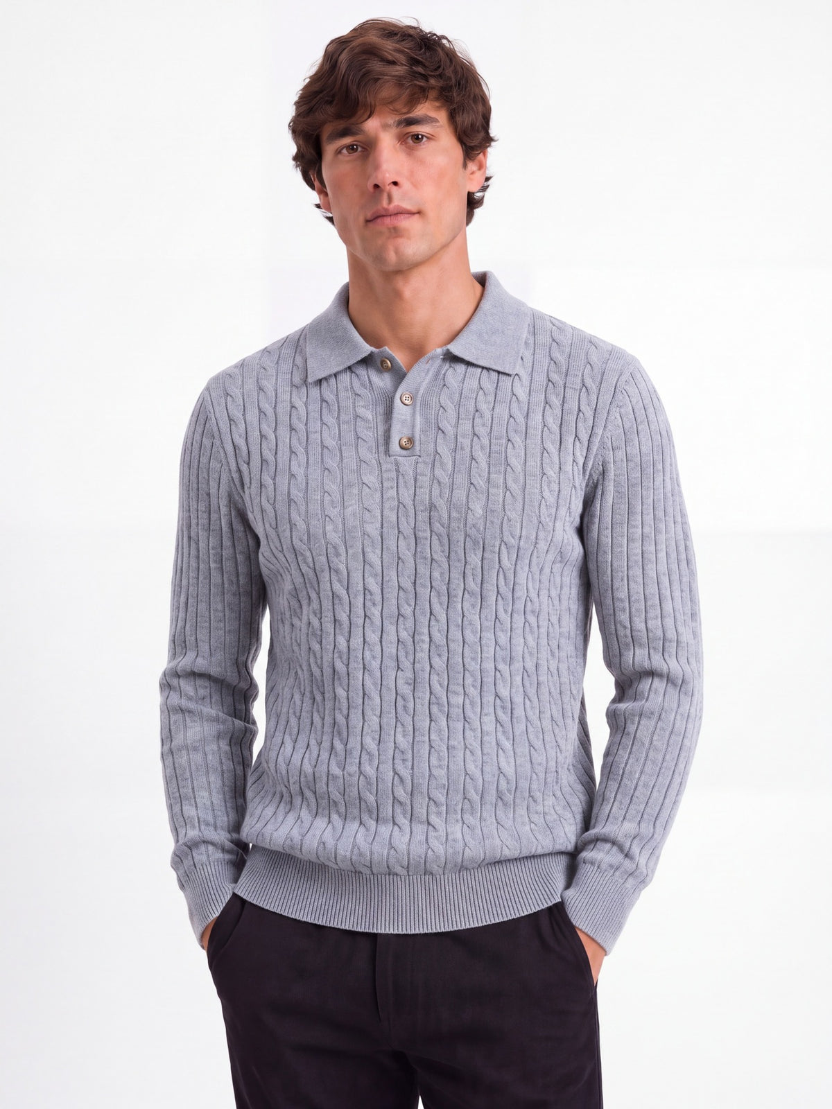 Men's Long Sleeve Knit Polo Sweater | 2026 Winter Business Casual Ribbed Pullover | Soft Warm Turtleneck Knitwear | YR8801