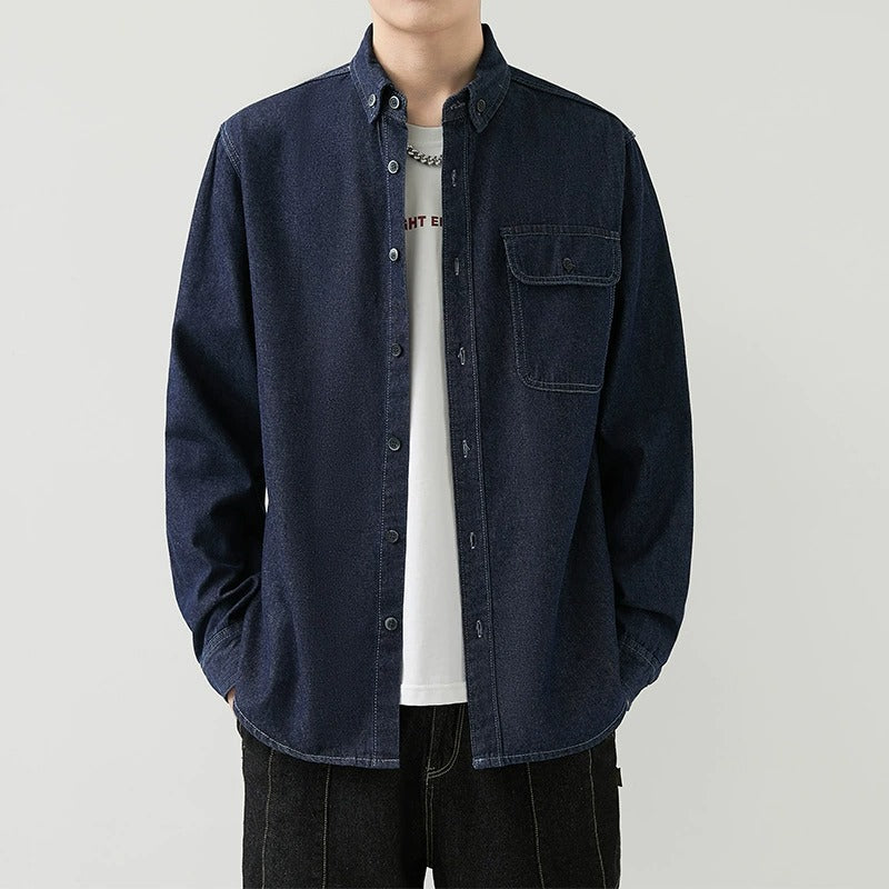 Men's Slim Fit Denim Long Sleeve Shirt Trendy Style Casual Work Jacket Shirt | MT8003