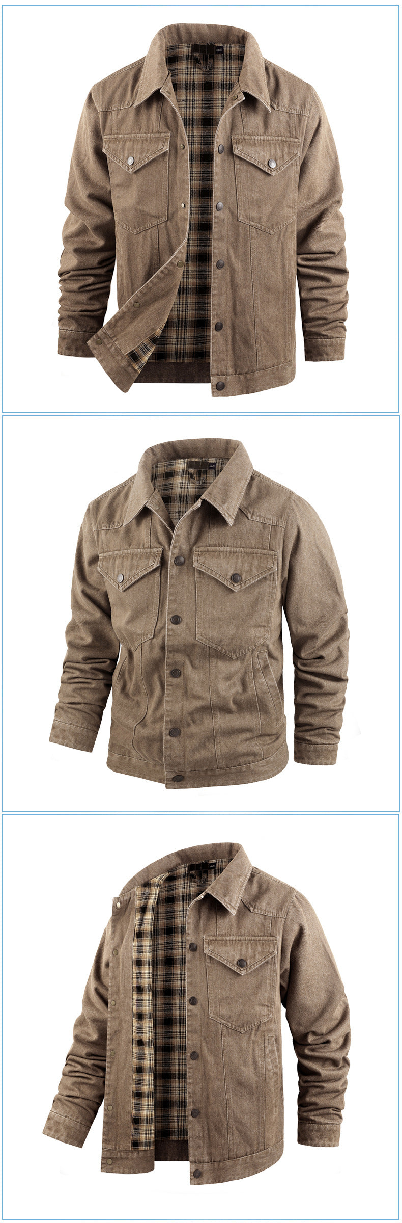 Men's Large Size Western Plaid Flannel Trucker Jacket Casual Denim Outerwear Jacket | 3270