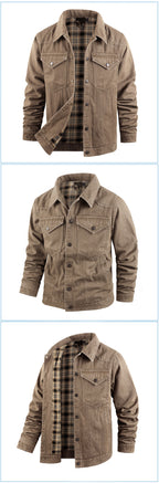 Men's Large Size Western Plaid Flannel Trucker Jacket Casual Denim Outerwear Jacket | 3270