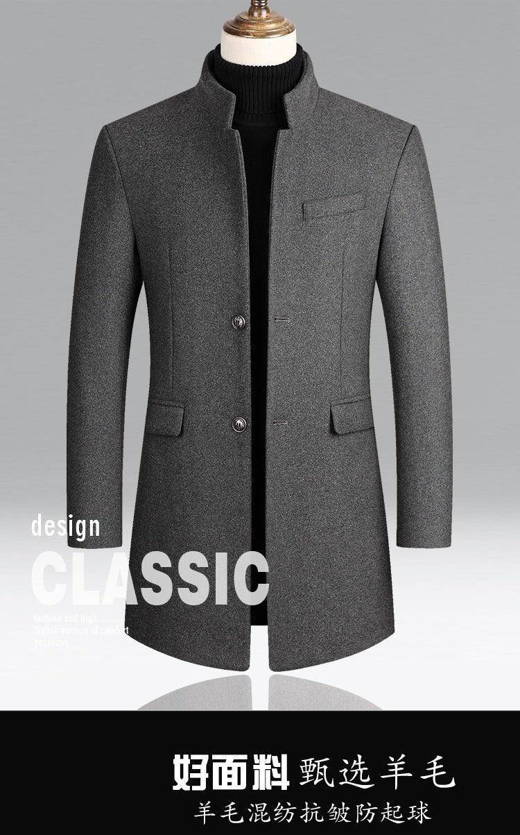 Men's Classic Woolen Jacket Coat Thick Mid-Long Trench Premium Wool & Blends Coat | 2811