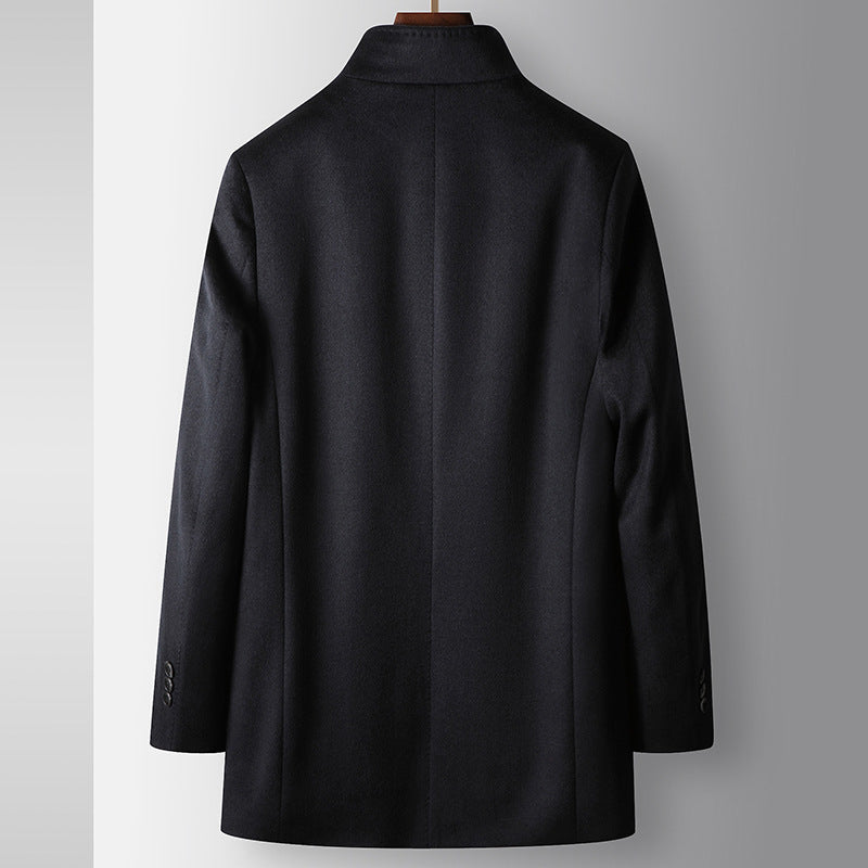 Benji Men's Wool Blend Overcoat with Detachable Rabbit Fur Lining | Winter Business Casual Topcoat for Men | Thick Mid-Length Wool Jacket| SDN682