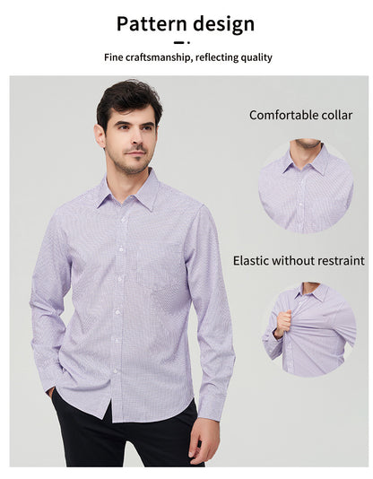 Men's Dress Shirts Long Sleeves Elastic Wrinkle Formal Business Camisas Shirts | A7