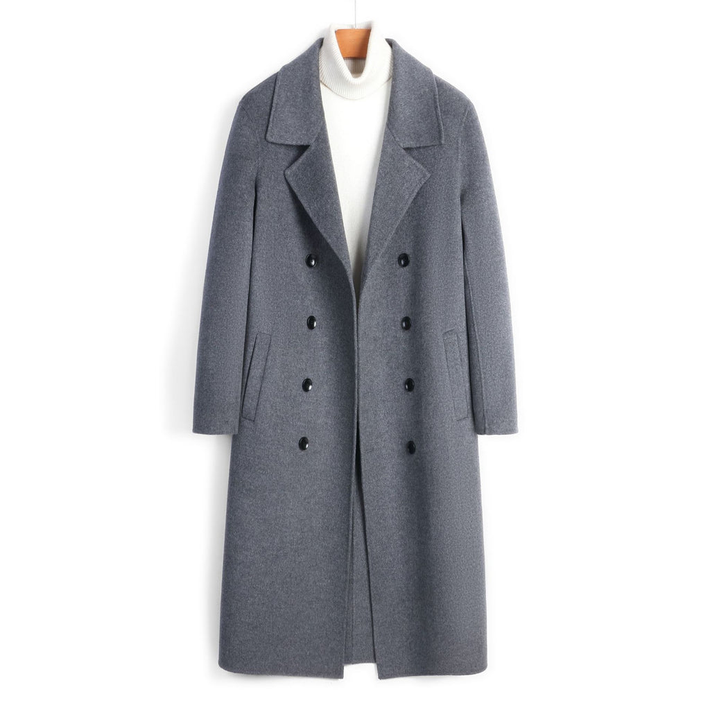 100% Wool Double-Faced Long Overcoat | Men’s Premium Knee-Length Wool Coat | Tailored Business & Casual Outerwear | 86713