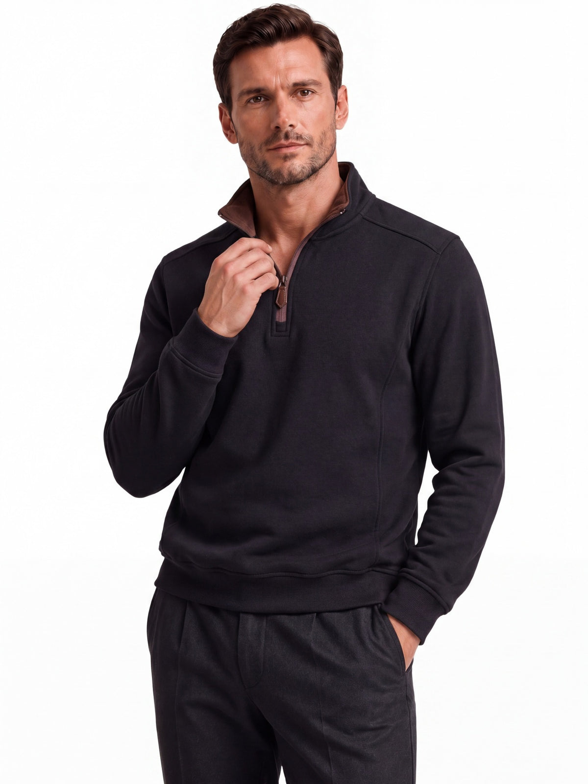 Men's Half-Zip Stand Collar Sweatshirt 2026 Autumn Business Casual Pullover | Slim Fit Cotton-Blend Fleece Top
