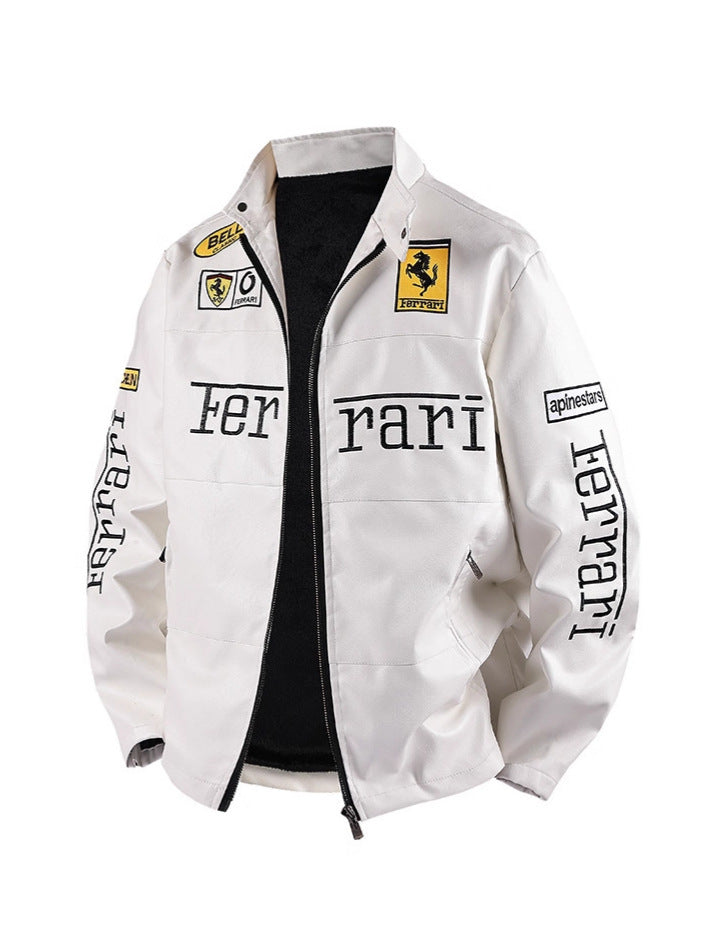PU Leather Moto Jacket | F1 Racing Style Padded Biker Coat Waterproof Windproof Streetwear