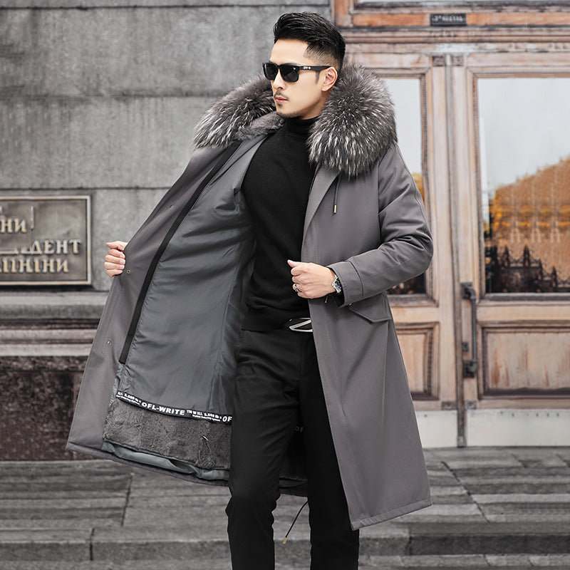 Snow Lotus Men's Otter Rabbit Fur Parka | Detachable Fur Lining Long Winter Coat | Mid-Length Hooded Faux Fur Jacket | 212