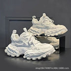 Men's Genuine Leather Height-Increasing Dad Sneakers 2026 Chunky Mesh & Leather Casual Shoes with Elevated Sole