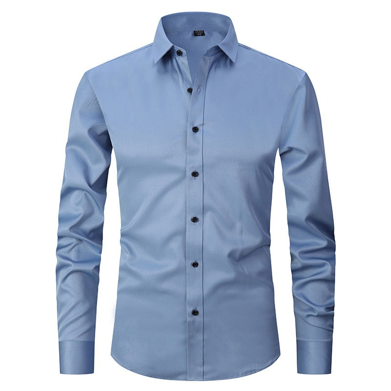 Men's Dress Shirts Classic Long Sleeve Solid Color Designer Silk Business Shirts | 2-7