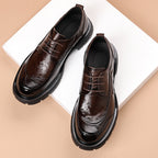 Men's Premium Full-Grain Leather Business Shoes | Thick Sole Oxfords with Breathable Pigskin Lining | Light Luxury Formal Footwear | 77027