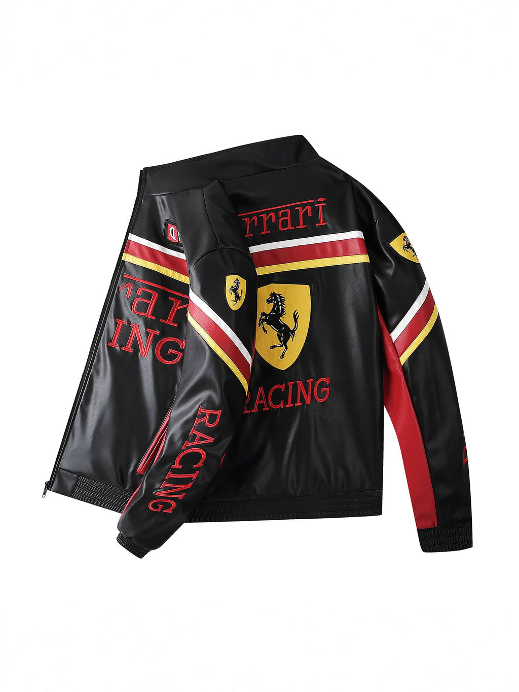 F1 Heavy Embroidery PU Leather Jacket | Unisex Fleece-Lined Racing Coat | Waterproof Windproof Streetwear | 9898