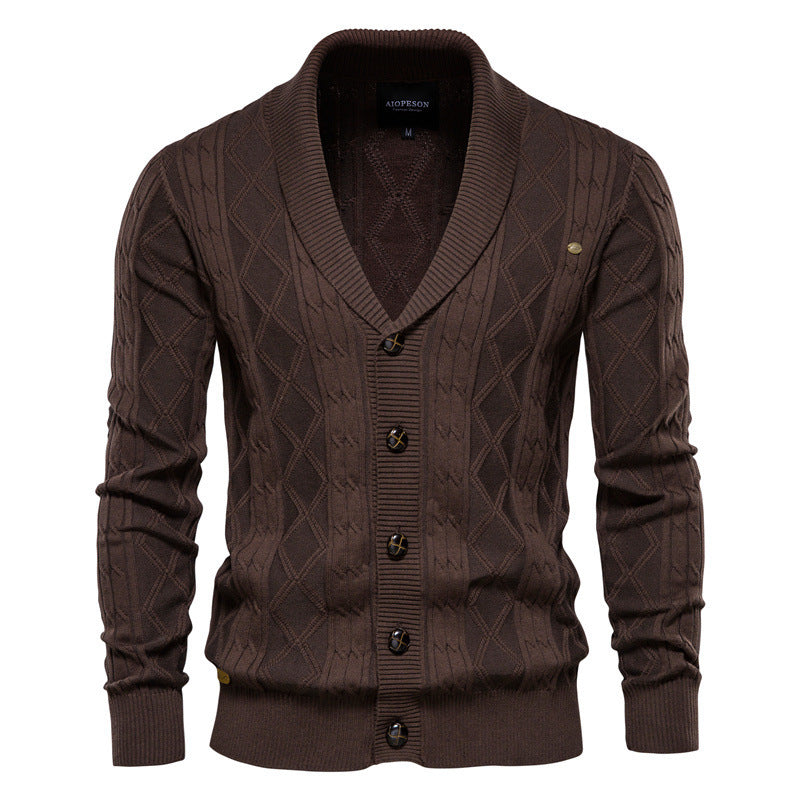 Men’s V-Neck Color-Trim Knit Cardigan – Casual Loose-Fit Buttoned Sweater for Autumn | SW199