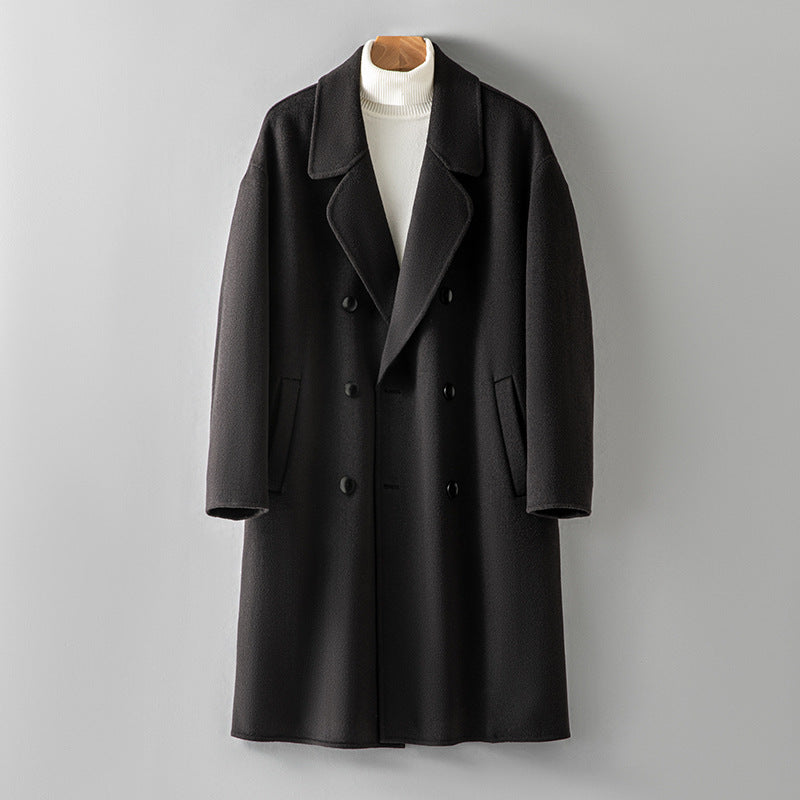 100% Wool Double-Faced Long Coat Men | Premium Tailored Overcoat | Business & Casual Winter Outerwear Wool Coat | 86702