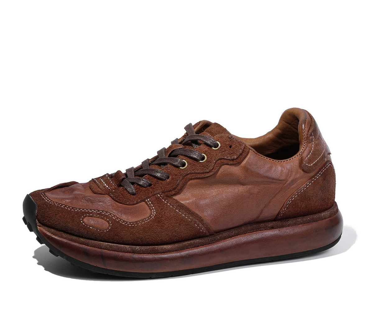 BRIGHT FEATHER Italian Handmade Men's Horsehide Derby Shoes | Vintage Distressed Thick Sole Genuine Leather Trainers