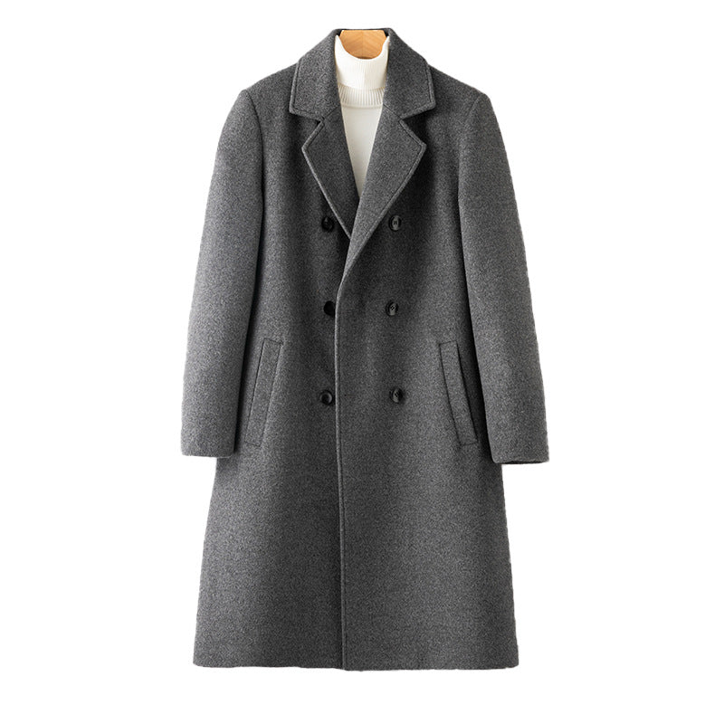 Men's 100% Wool Coat with Removable Down Inner Lining | Thick Warm Winter Overcoat with Horn Buttons | Padded Shoulder Wool Jacket | 86748