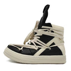 High-Top Genuine Leather Sneakers | Inverted Triangle & Pentagram Design | Unisex Thick-Sole Casual Board Shoes