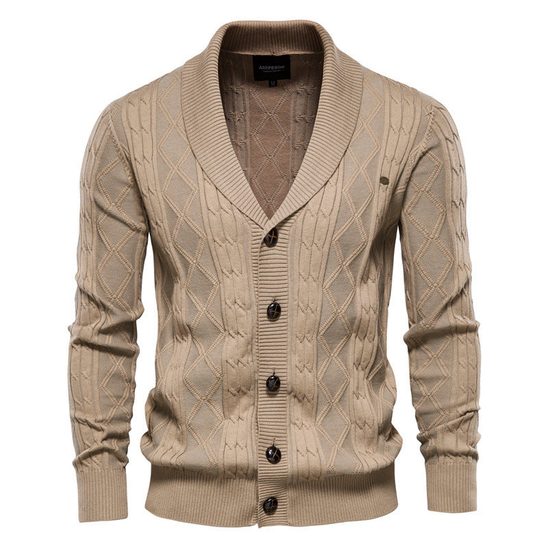 Men’s V-Neck Color-Trim Knit Cardigan – Casual Loose-Fit Buttoned Sweater for Autumn | SW199