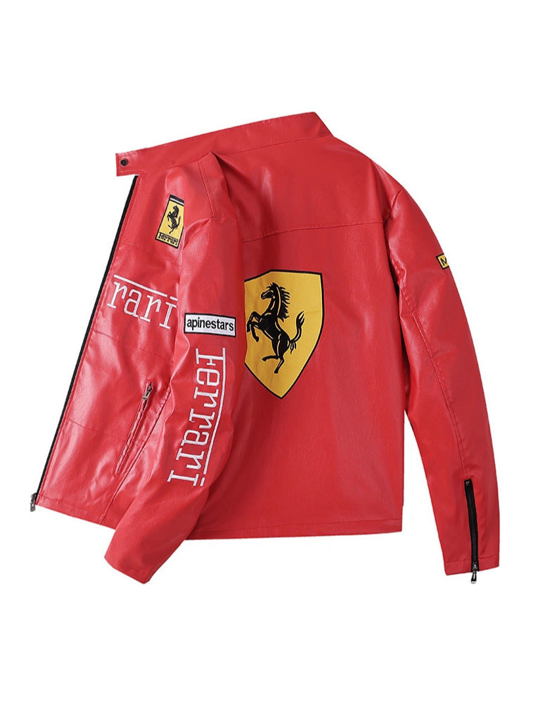 PU Leather Moto Jacket | F1 Racing Style Padded Biker Coat Waterproof Windproof Streetwear