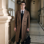 Gents Trench coat Premium Wool-Cotton Blend Peacoat Double-Breasted Mid-Length Overcoat Casual Oversized Lapel Coat